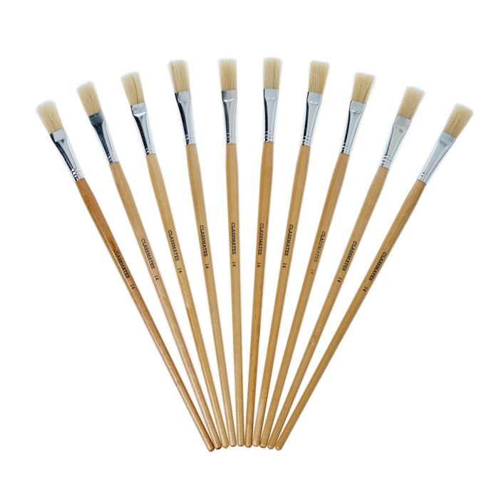 Classmates Long Flat Paint Brushes - Size 14 - Pack of 10