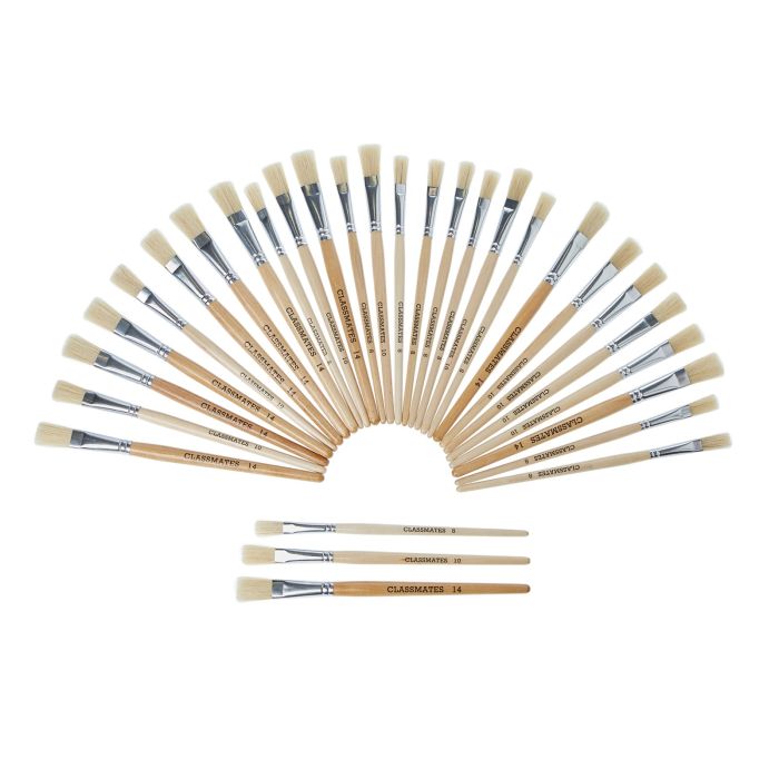 Classmates Short Flat Paint Brushes - Assorted Sizes - Pack of 30