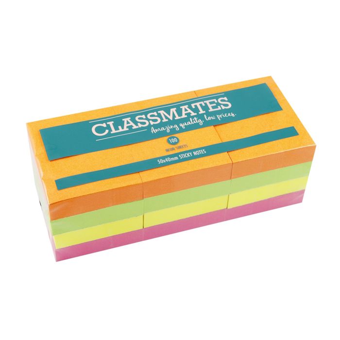 Classmates Sticky Notes Assorted 40 x 50mm - Pack of 12