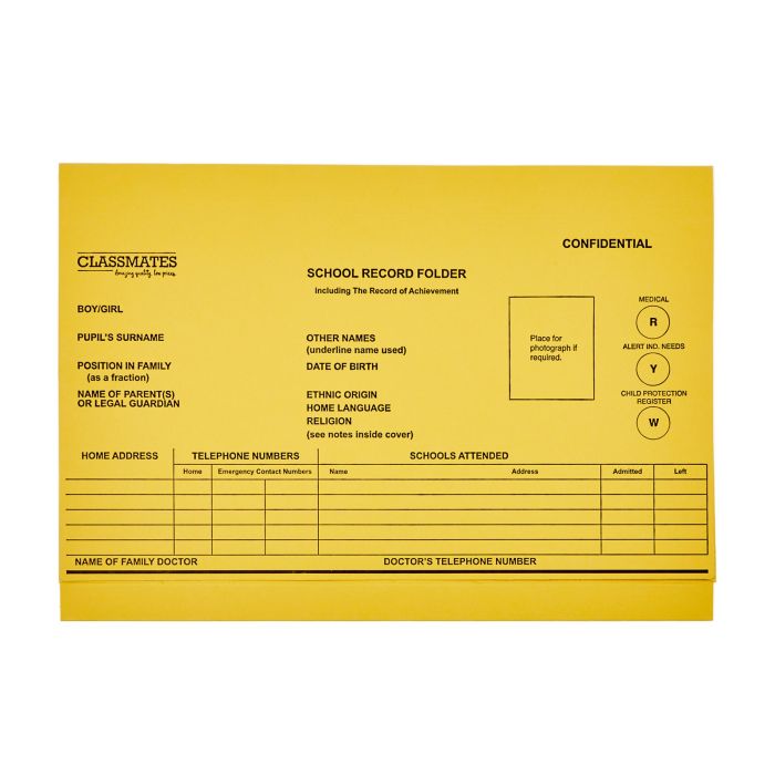 Classmates Record Folder A4 - Yellow - Pack of 10