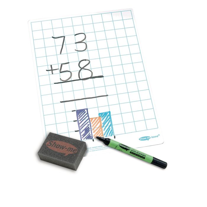 A4 Gridded Whiteboards - GRIDDED Boards Pens & Erasers - Pack of 35