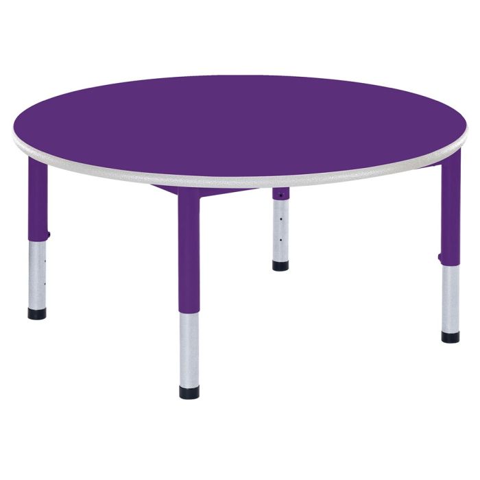 Harlequin Circular Height Adjustable Steel Classroom Table - 1050 x 400 to 640mm - Purple