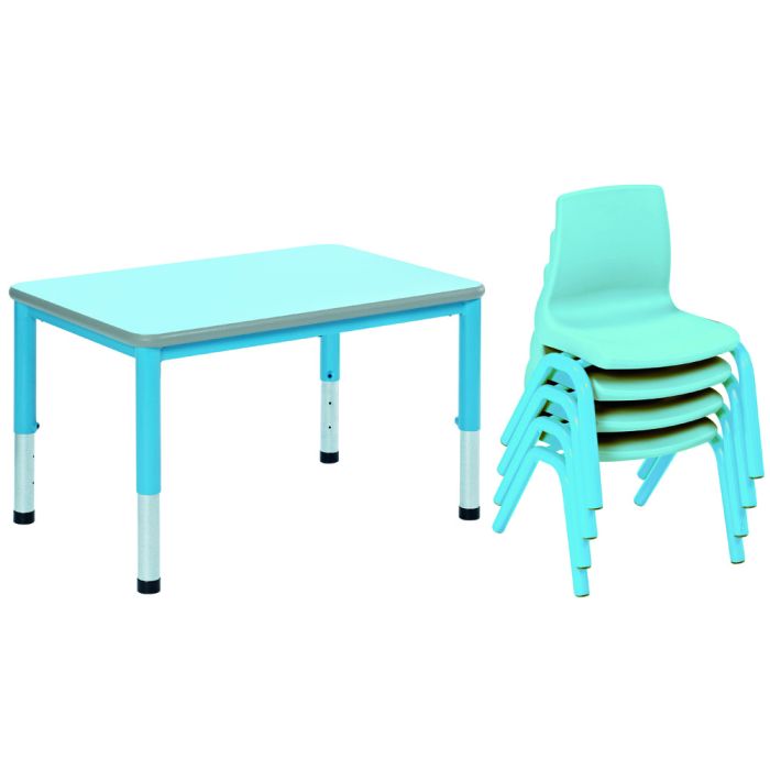Harlequin Small Rectangular Table With 4 Chairs - 3-4 Years - Soft Blue