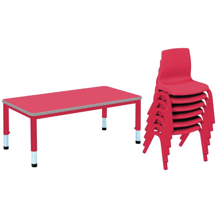 Harlequin Large Rectangular Table & 6 Chairs - 4-6 years - Red
