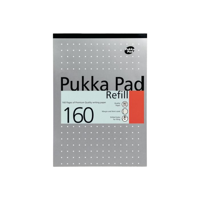 Pukka Pad Metallic Refill Pads - A4 - 160 pages - 8mm Lined Margin 4 Hole - Pack of 6