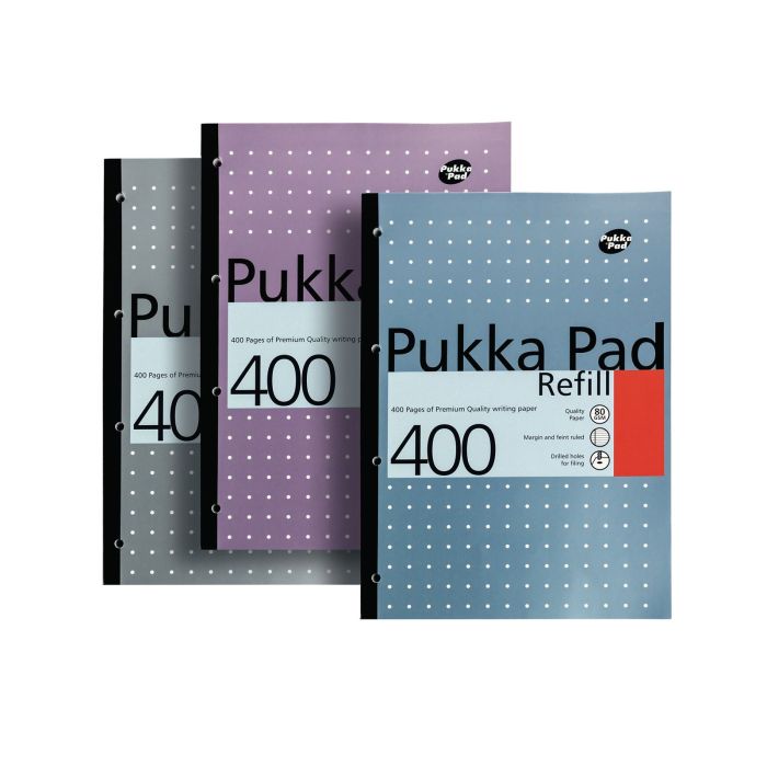 Pukka Pad Metallic Refill Pads - A4 - 400 pages - 8mm Lined Margin 4 Hole - Pack of 6