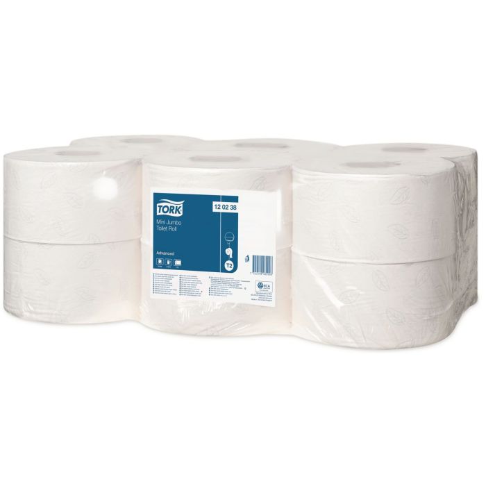 Tork Mini Jumbo Toilet Roll 2&frac14;in Core - 2 Ply