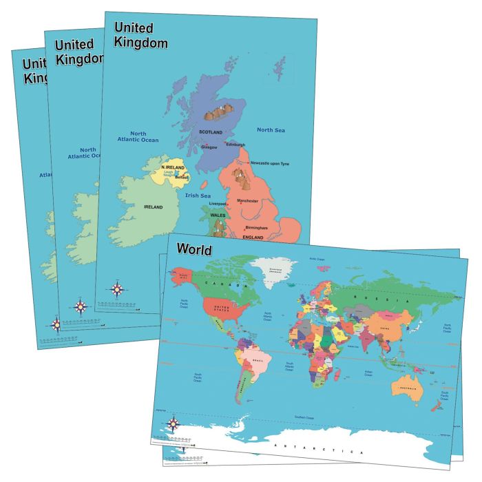 World and UK Deskmaps - Pack of 5