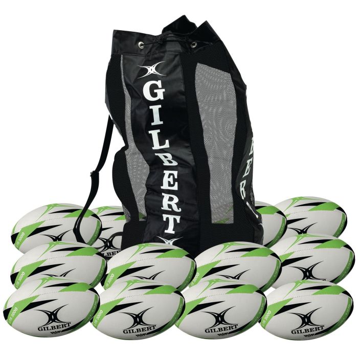 Gilbert G-TR3000 Trainer Rugby Ball - Size 4 - White/Green - Pack of 12