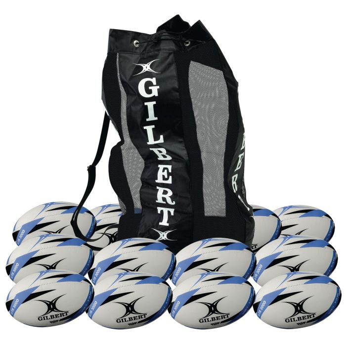 Gilbert G-TR3000 Trainer Rugby Ball - Size 5 - White/Blue - Pack of 12