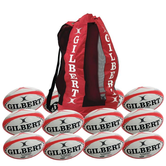 Gilbert G-TR3000 Trainer Rugby Ball - Size 5 - White/Red - Pack of 12