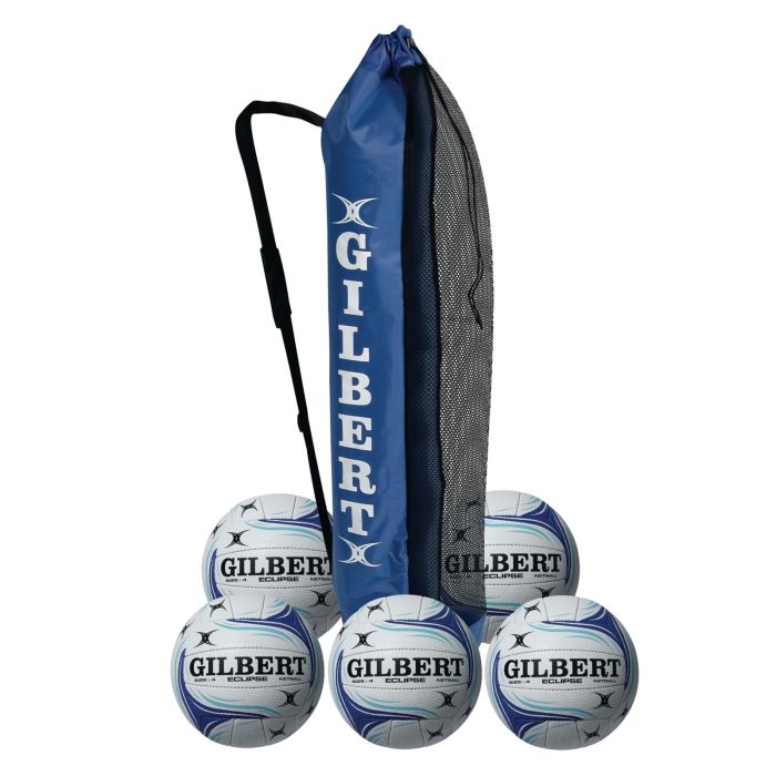 Gilbert Eclipse Match Netball - Size 4 - White/Blue - Pack of 5
