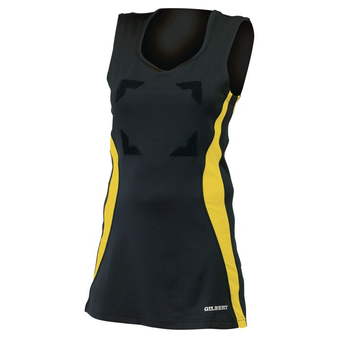 Gilbert Eclipse Netball Dress with Hook & Loop - Black/Gold - Size 12
