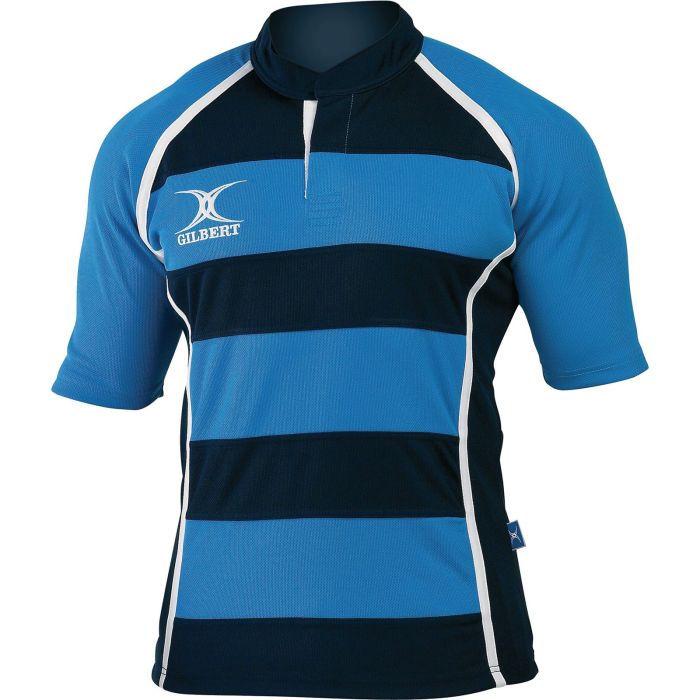 Gilbert Xact Hooped Rugby Shirt - Light Blue/Navy - 2XL