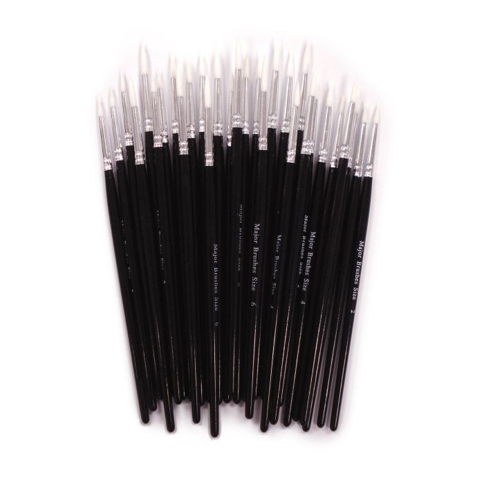 Pro Arte Polar White Nylon Brushes - Round - Assorted Sizes - Pack of 30