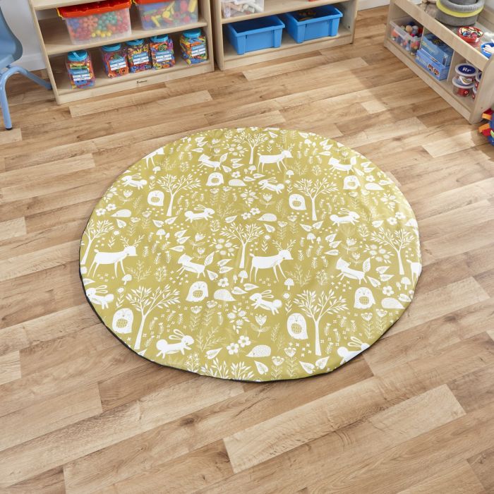 Woodland Print Round Floor Mat - Yellow
