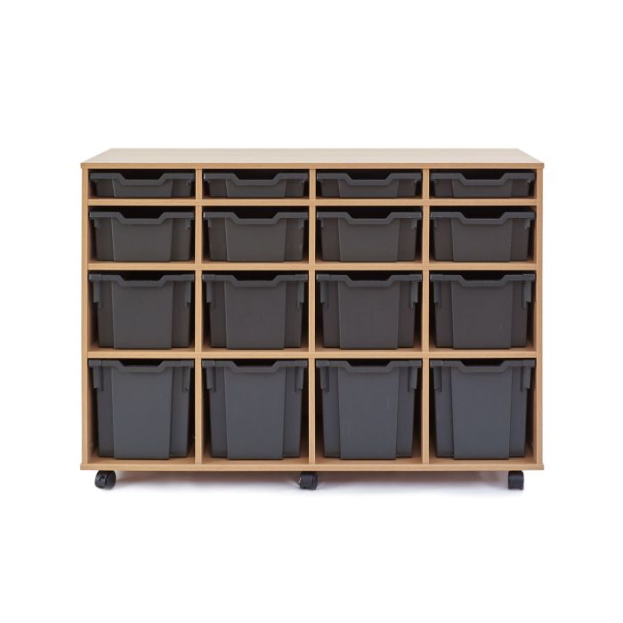 16 Variety Oak Unit Open Grey Trays