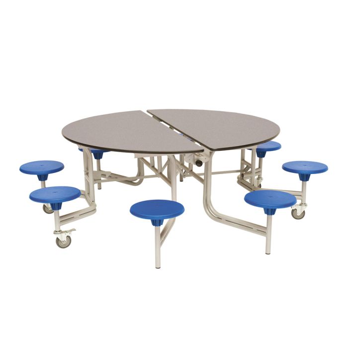 Primary Circular 8 Seater Table Blue Seat Grey Top