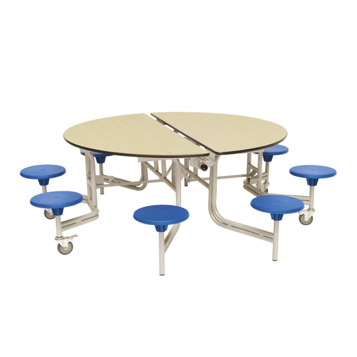 Primary Circular 8 Seater Table Blue Seat Maple Top