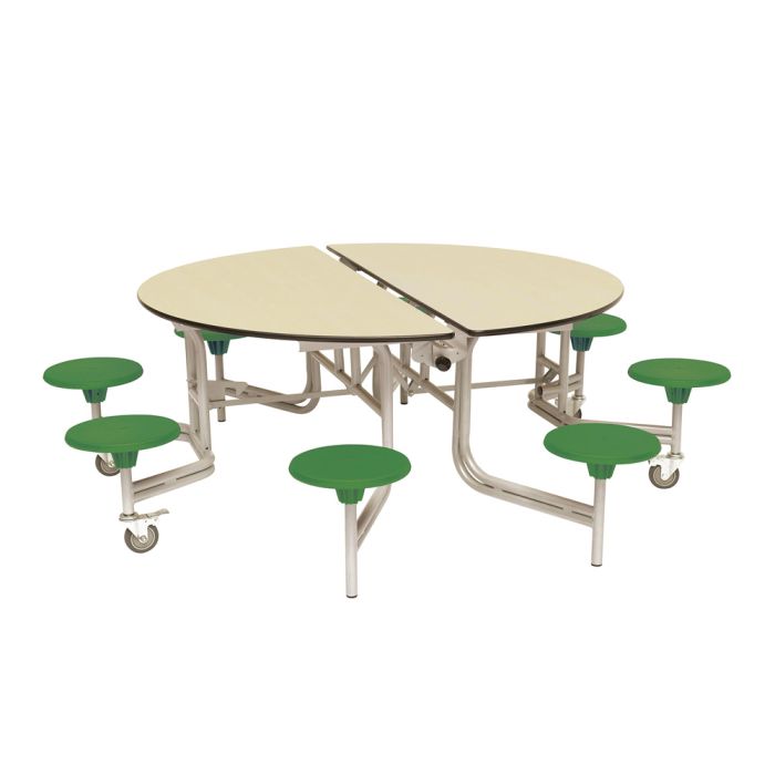Primary Circular 8 Seater Table Green Seat Maple Top