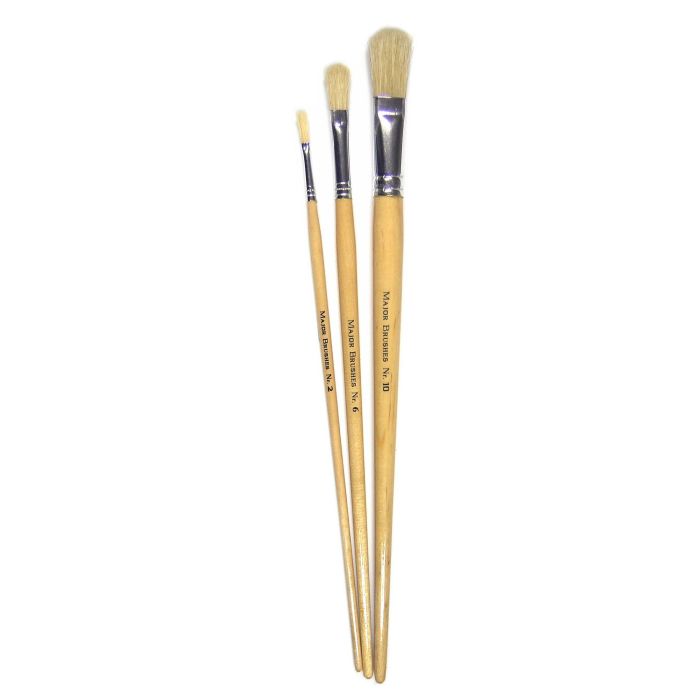 Long Handle Filbert Hog Bristle Brushes Size 10 - Pack of 10