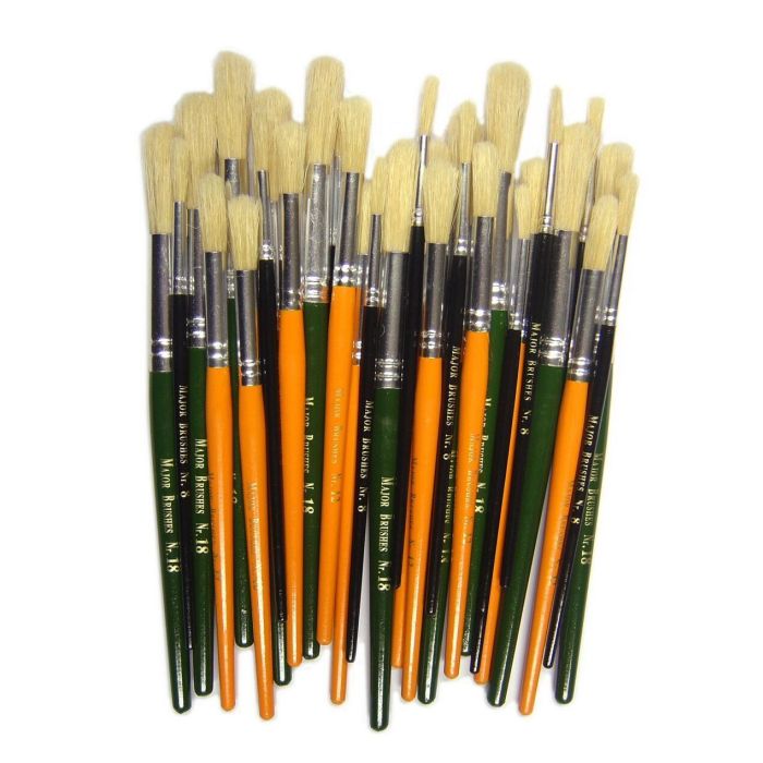 Short Hog Hair Brushes Assorted Round - Pack of 30
