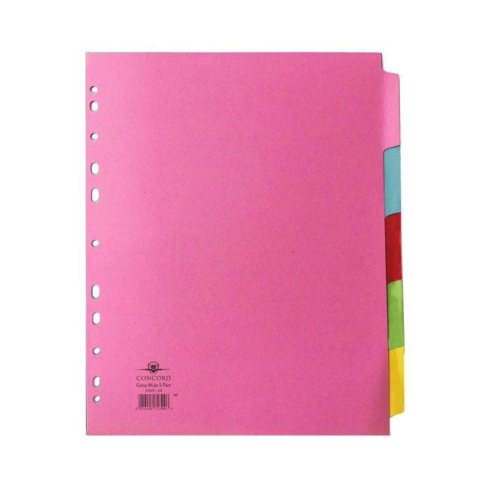 5 Part Extra Wide Coloured Subject Dividers