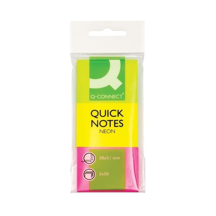 Coloured Sticky Notes 40 x 50 - Neon Rainbow - Pack of 3