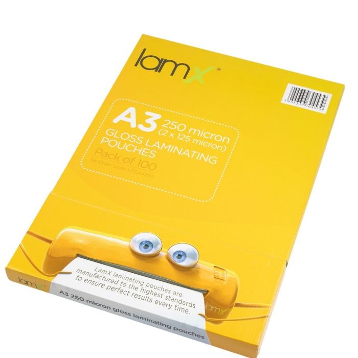 Laminating Pouches A3 250 Micron Gloss Rc - Pack of 100