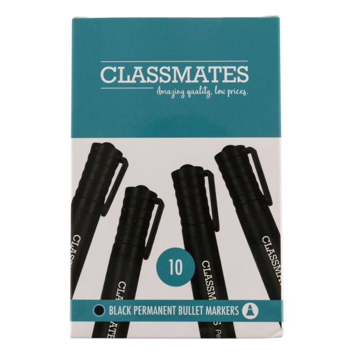 Classmates Permanent Marker - Black - Bullet Tip - Pk of 10