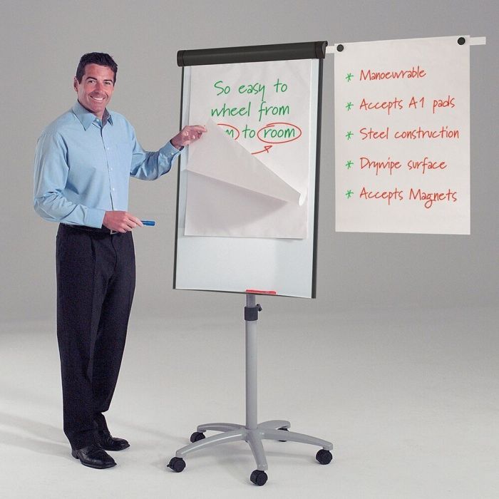 Mobile Magnetic Flipchart Easel A1 With Pen Tray
