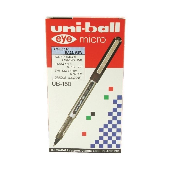 Uni-Ball Micro Eye Rollerball Pens - Black UB150 - Pack of 12