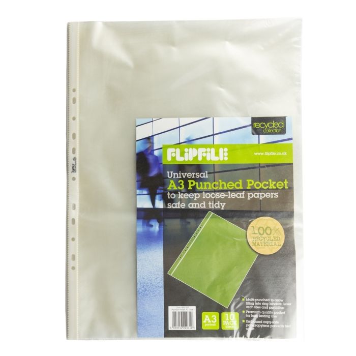 Plastic Punched Pockets A3 Portrait - Pack of 10