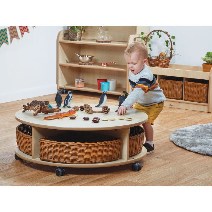 Single Tier Mobile Circular Storage Unit with 4 Baskets