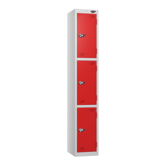 Full Height Flat Top Lockers - 30cm Depth - Red - 3 Door