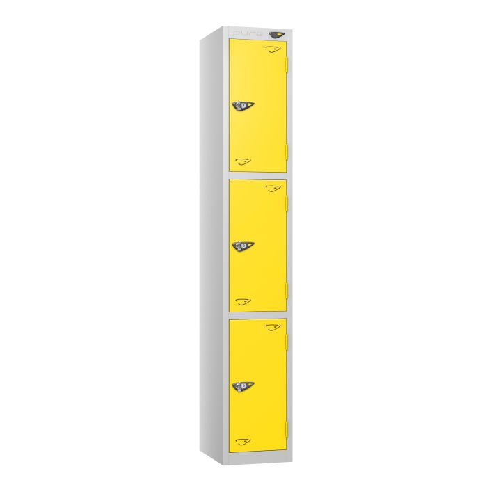 Full Height Flat Top Lockers - 30cm Depth - Yellow - 3 Door