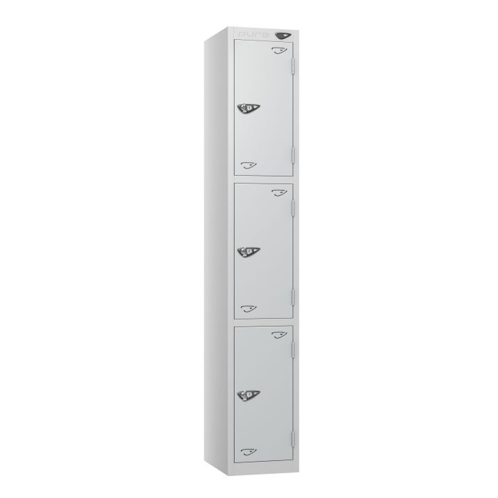 Full Height Flat Top Lockers - 30cm Depth - Silver - 3 Door