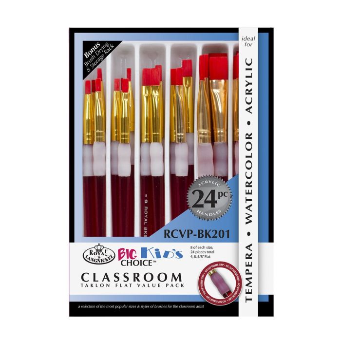 Royal & Langnickel Big Kids Choice Flat Paintbrushes Pack of 24