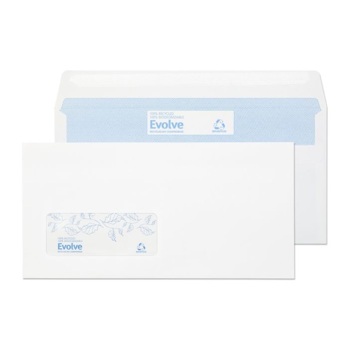 Recycled DL Wallet Self Seal Window Envelopes 90gsm White - Pack of 1000