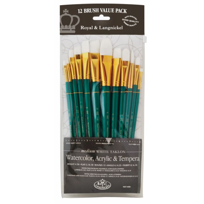 Royal & Langnickel Medium White Taklon Brushes - Pk 12
