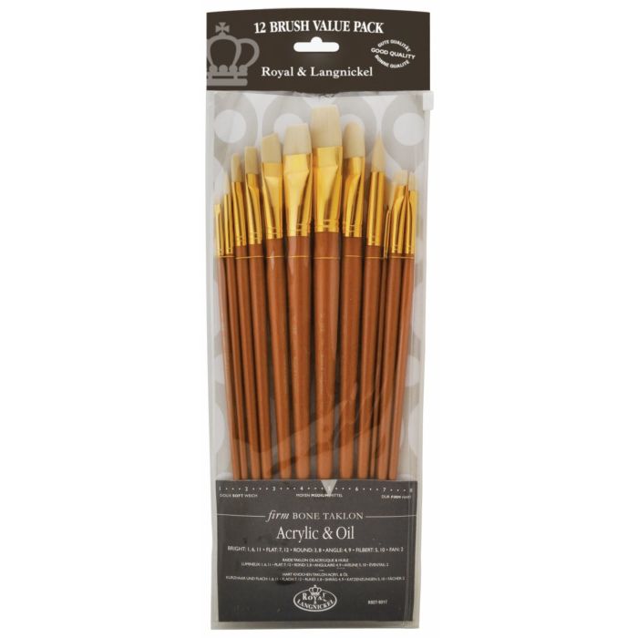 Royal & Langnickel Hard Bone Taklon Brushes - Pk 12