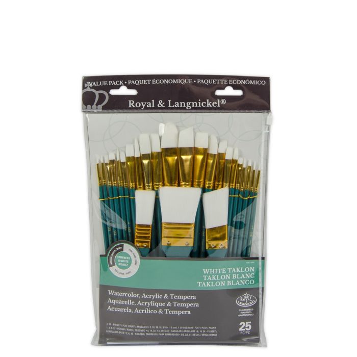 Royal & Langnickel Medium White Taklon Brushes - Pk 25