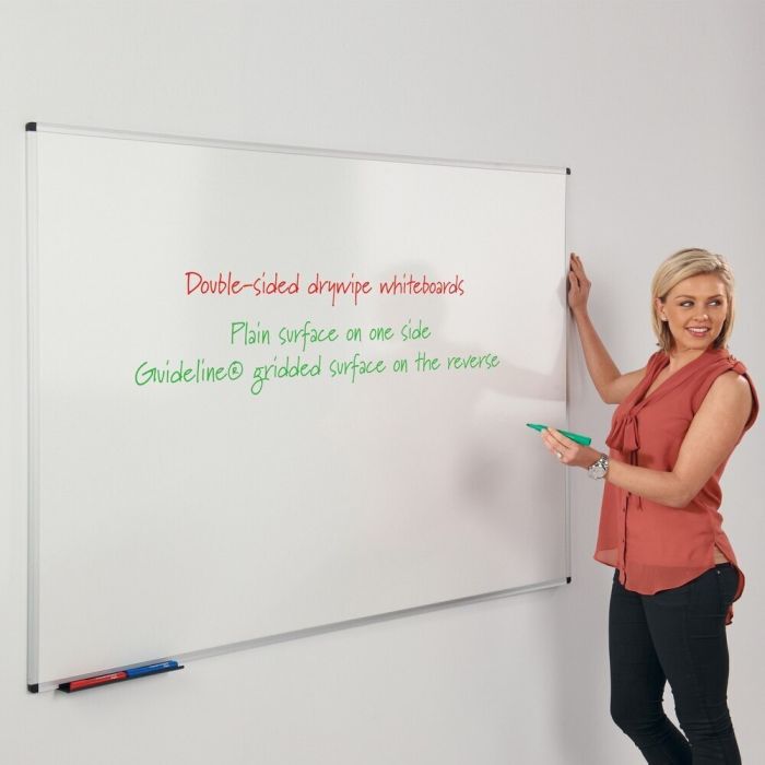 Plain & Gridded Non-Magnetic Whiteboard Aluminium Frame - 2400 x 1200mm