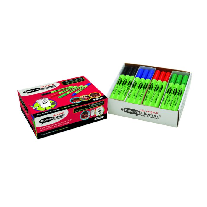 Show-me Medium Tip Kids's Drywipe Whiteboard Pens - Assorted - Pack of 48