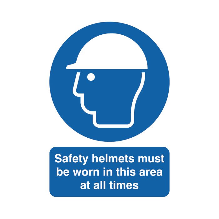 Saftey Helmets Must Be Worn In Area At All Times A4 PVC