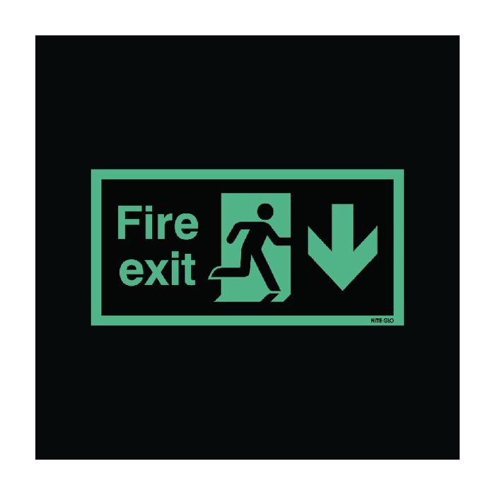 Fire Exit Niteglo Sign Down 150 x 450mm S/A