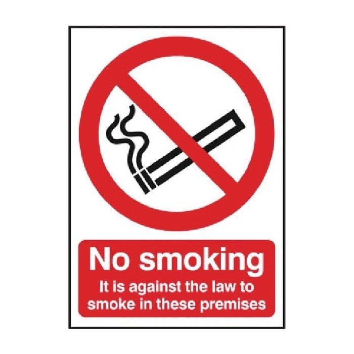 No Smoking It Is Against The Law To Smoke In These Premises Sign A5 PVC