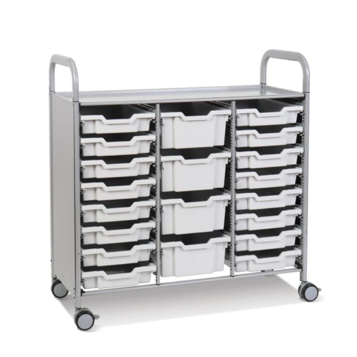 Treble Silver Trolley 16 Shallow & 4 Deep Trays- Light Grey