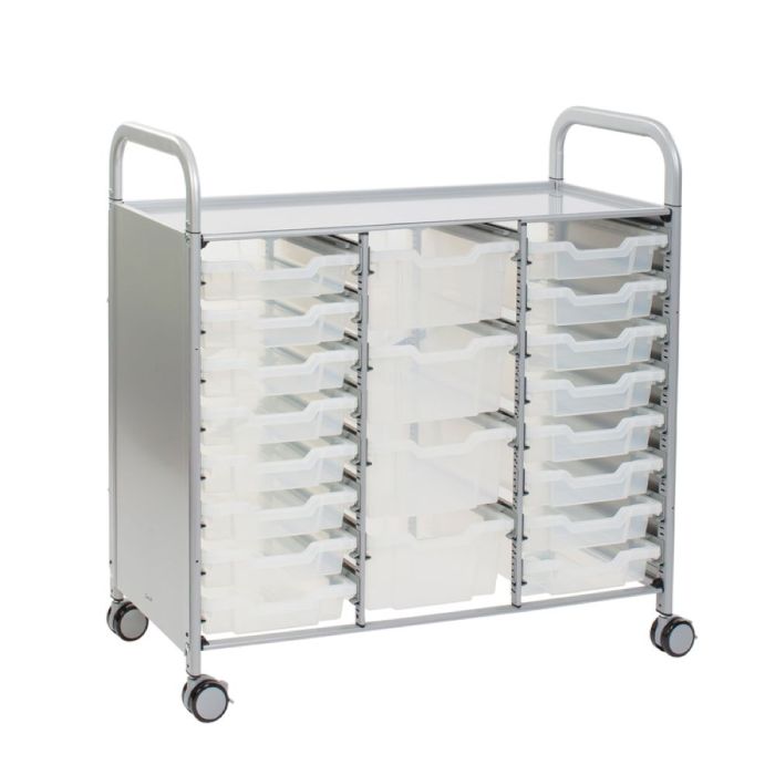 Treble Silver Trolley 16 Shallow & 4 Deep Trays- Clear