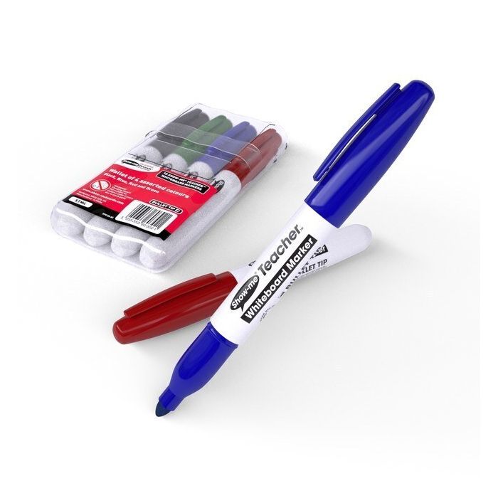 Show-me Teacher Drywipe Whiteboard Markers Assorted - Pack of 4